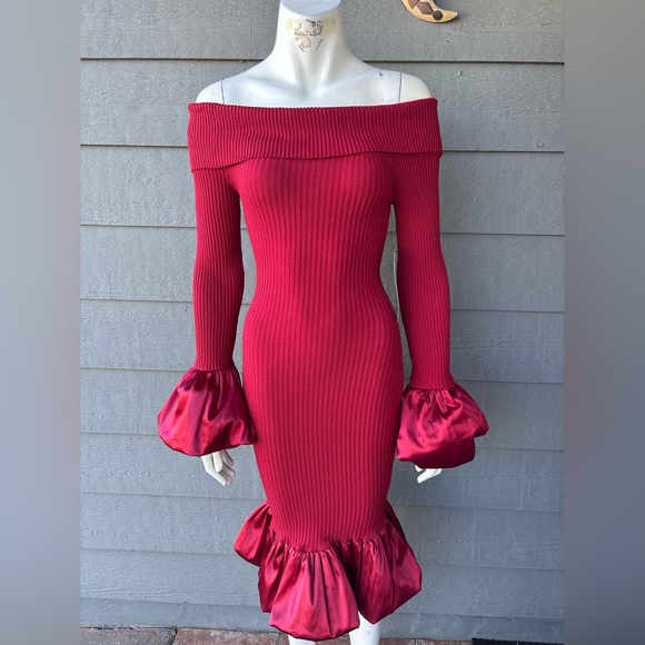 AKIRA Dresses & Skirts - AKIRA Off-Shoulder Red Long Sleeve Dress